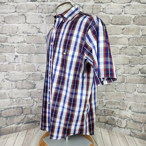 Paul & Shark Yachting Plaid Short Sleeve Button Front Shirt White Blue Size 41 - Picture 11 of 12